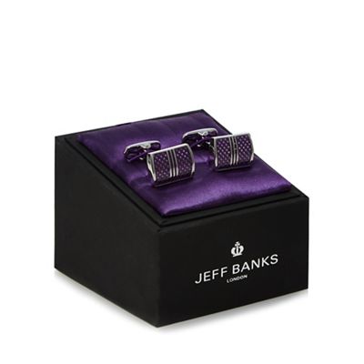 Purple rectangular cufflinks in a gift box
